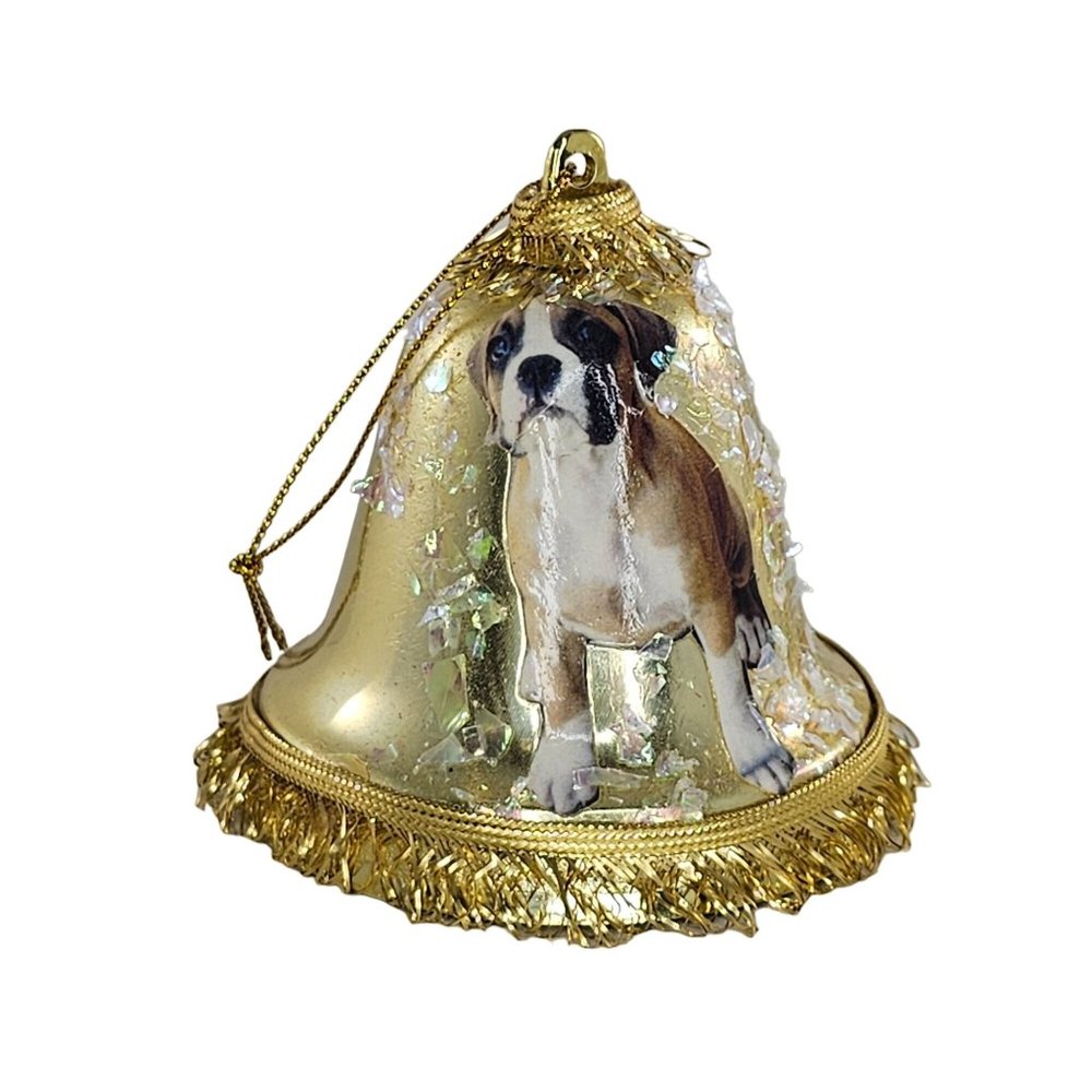 Vintage Handmade Boxer Puppy Dog Christmas Ornament Bell Shaped